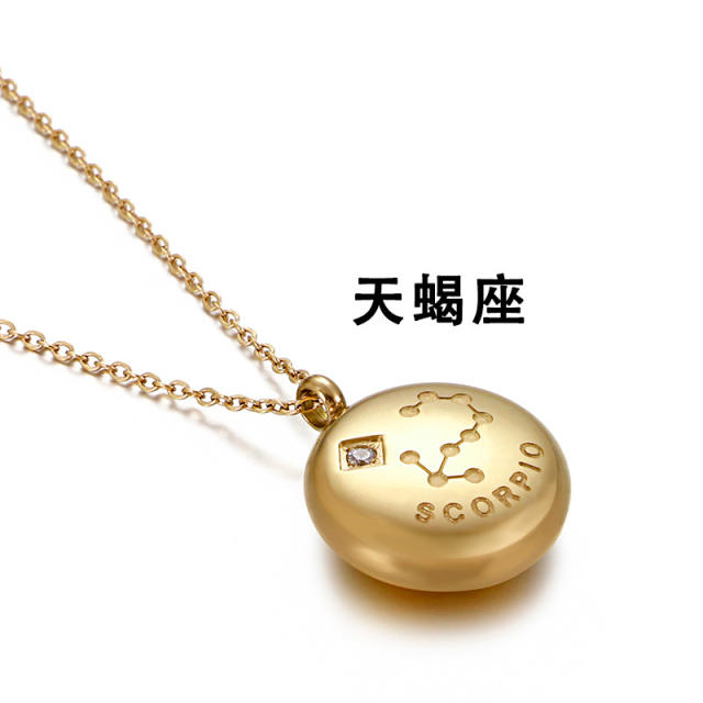 The zodiac round pendant stainless steel necklace