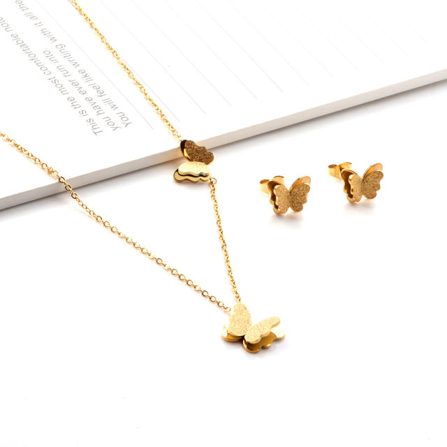 Sweet stainless steel butterfly necklace set