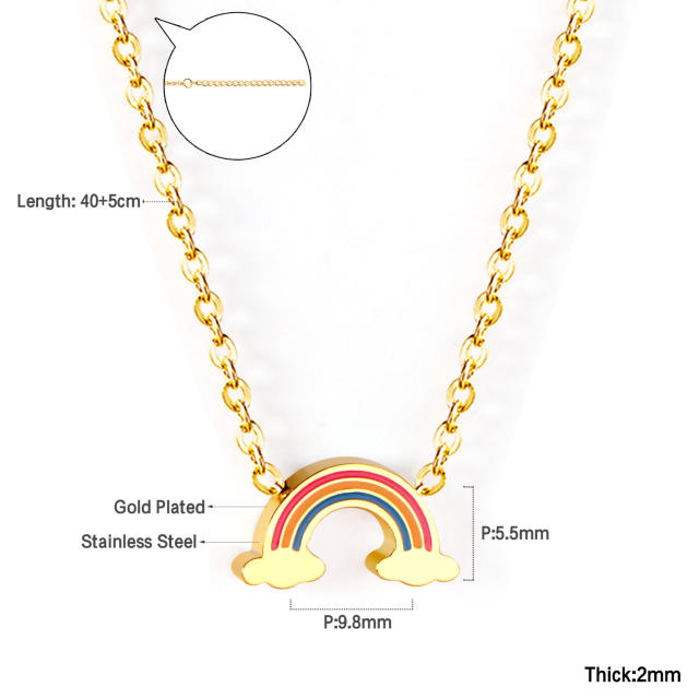 Stainless steel enamel rainbow necklace