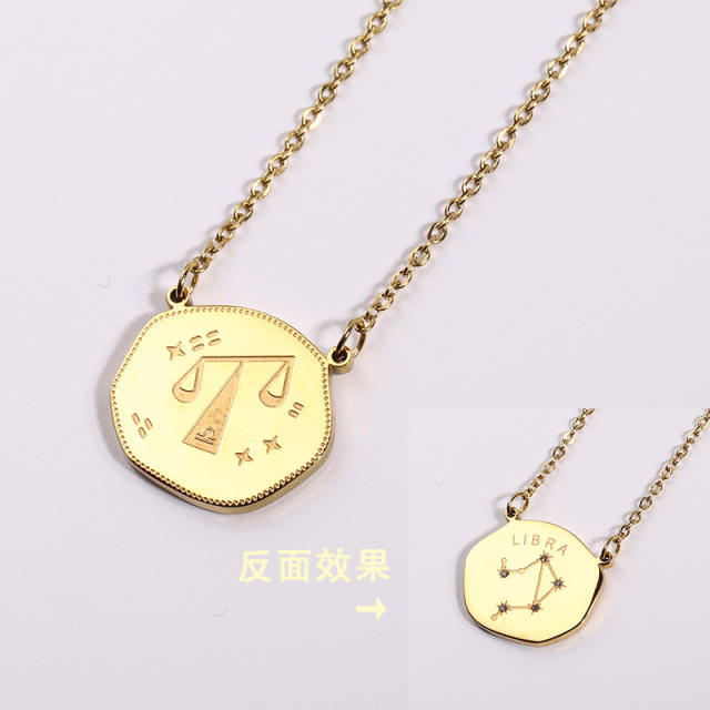 Double side zodiac stainless steel necklace