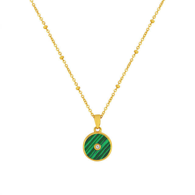 INS green color round pendant stainless steel necklace
