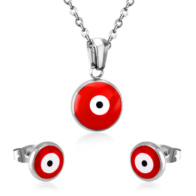 Red color evil eye stainless steel necklace set