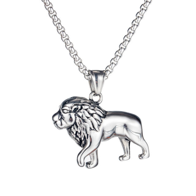 Vintage lion pendant stainless steel necklace