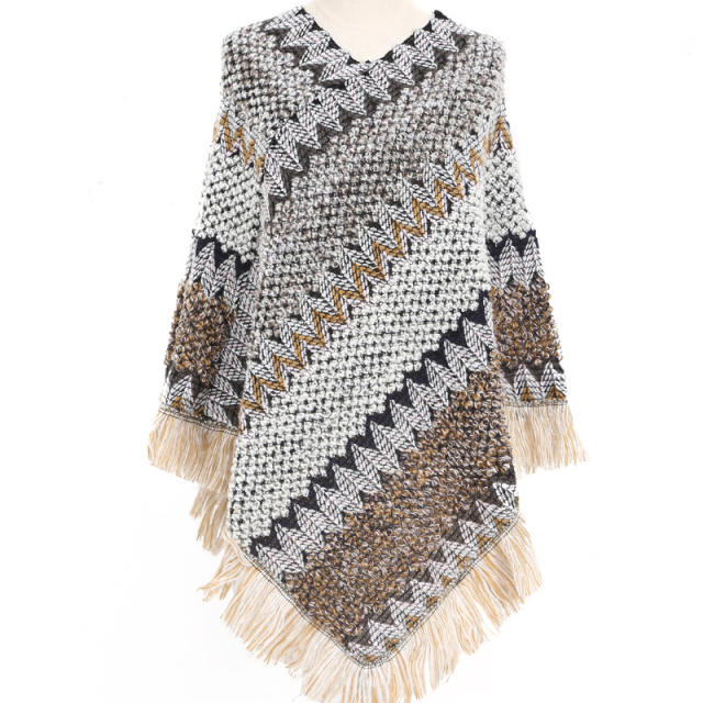 Colorful natural trend tassel knitted shawl