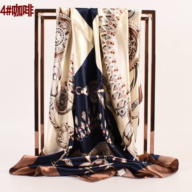 90cm vintage chain pattern satin square scarf