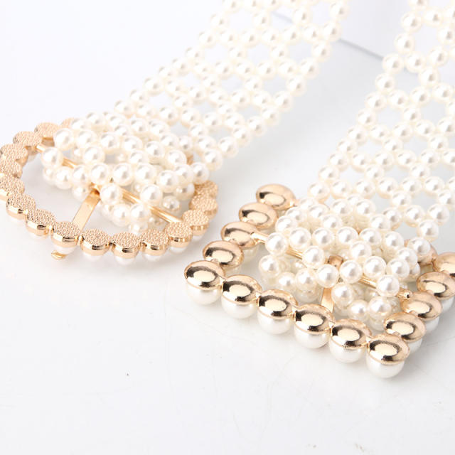 Korean fashion faux pearl buckle belt