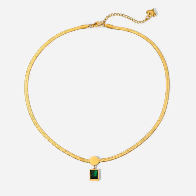 18KG vintage Emerald pendant stainless steel necklace