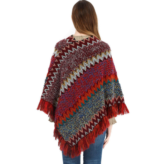 Colorful natural trend tassel knitted shawl