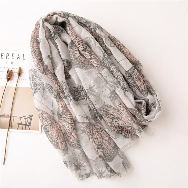 Fashion butterfly printed yarn scarf
