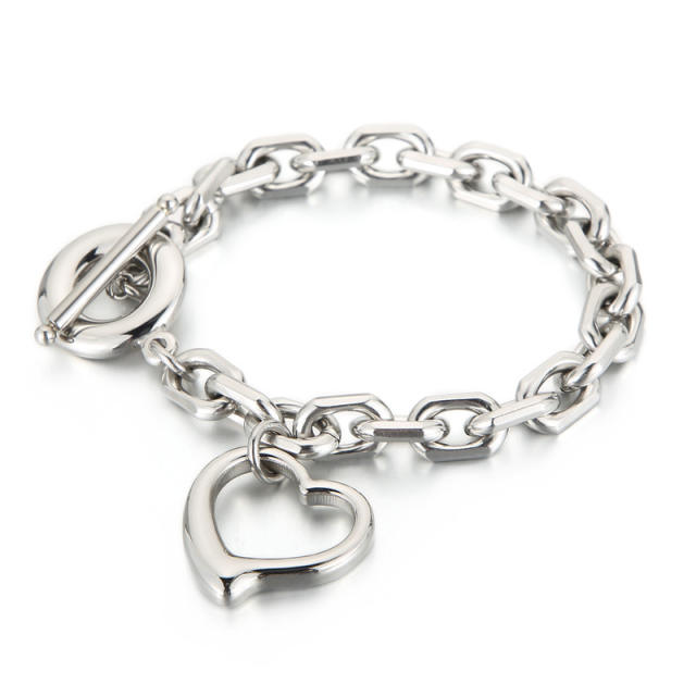Hollow heart toggle stainless steel chain necklace bracelet