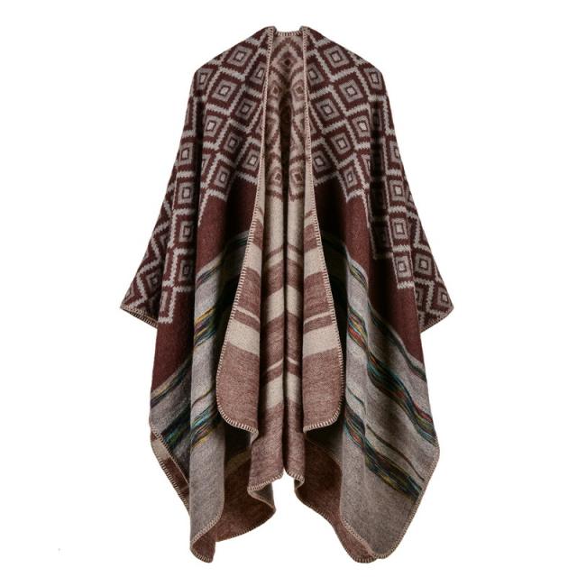 Vintage diamond stripe pattern warm shawl