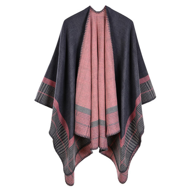 Women's striped small square faux cashmere shawl