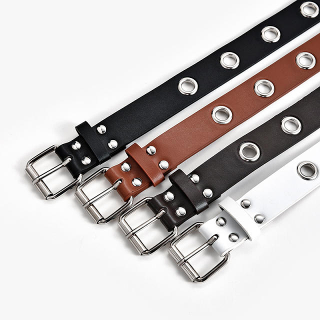 Hollow design punk PU leather buckle belt