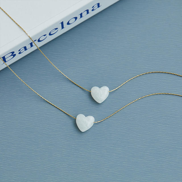 Elegant mother shell heart pendant stainless steel necklace