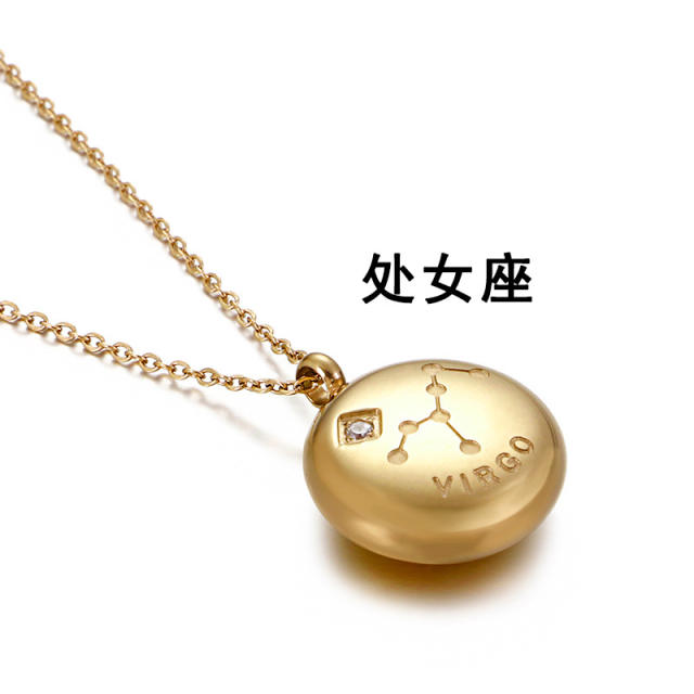 The zodiac round pendant stainless steel necklace