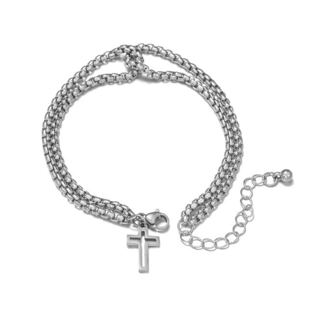 Hiphop stainless steel bangle cross charm bracelet set for men