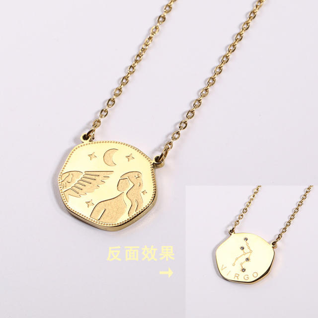 Double side zodiac stainless steel necklace