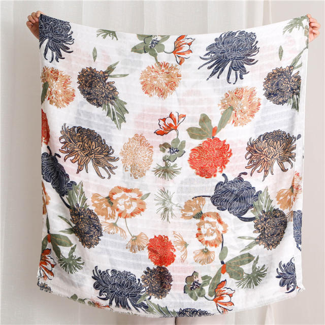 New floral printed cotton scarf