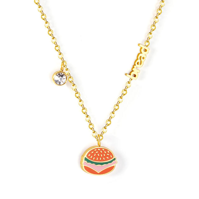 Enamel fruit pumpkin stainless steel necklace