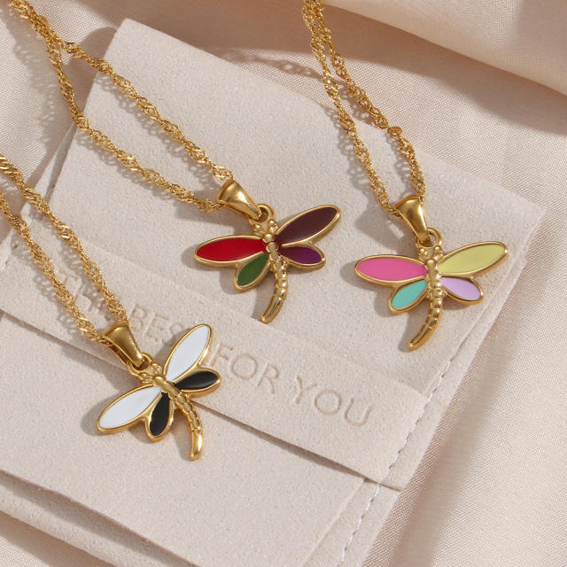 Y2K enamel dragonfly stainless steel choker necklace