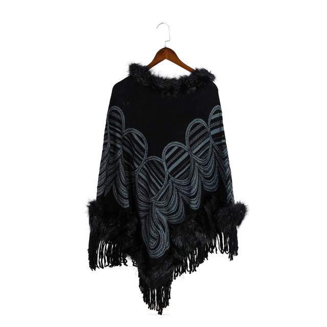 Amzon hot sale autumn winter design faux cashmere tassel shawl