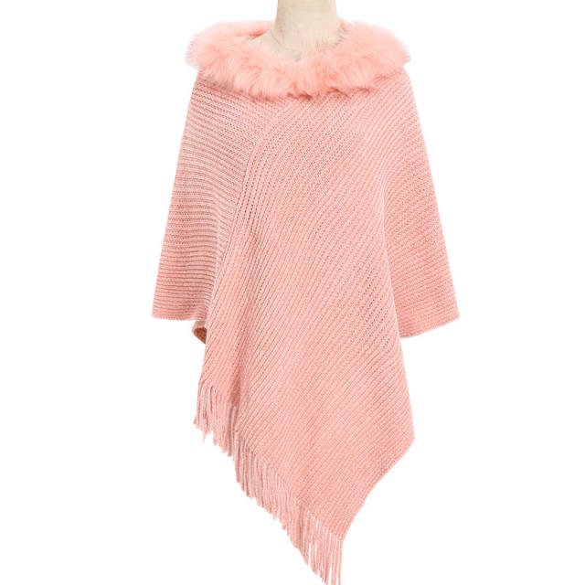 Autumn winter warm fluffy collar knitted shawl