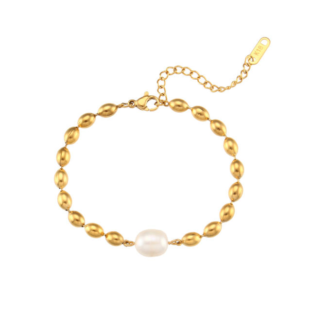 Stainless steel beads pearl bracelet necklace