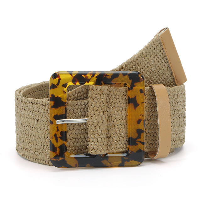 Leopard grain square buckle straw belt