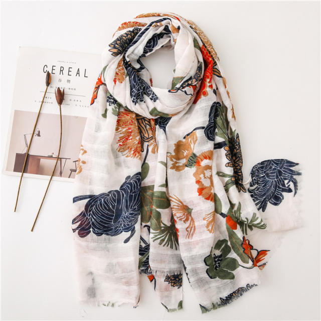 New floral printed cotton scarf