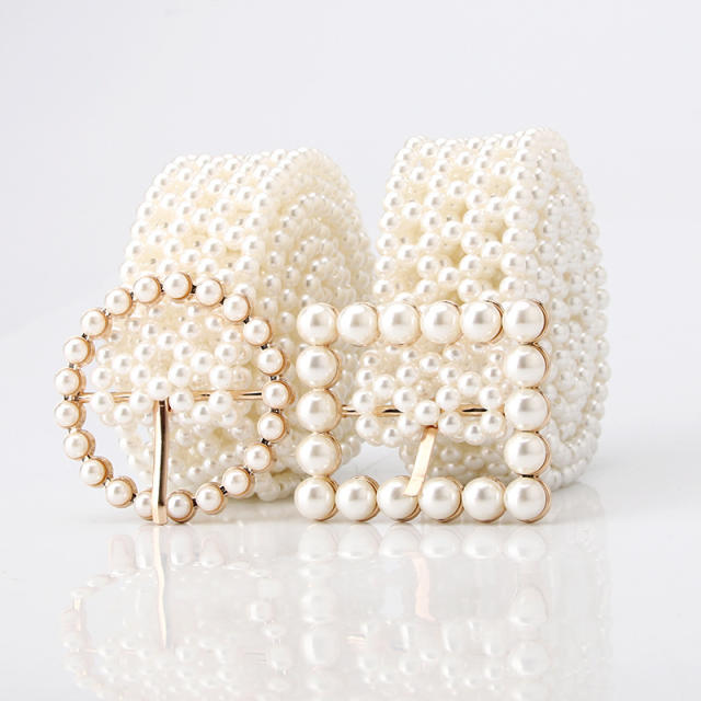 Korean fashion faux pearl buckle belt