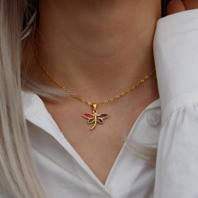 Y2K enamel dragonfly stainless steel choker necklace