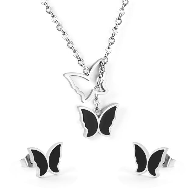 Stainless steel butterfly lariet necklace set
