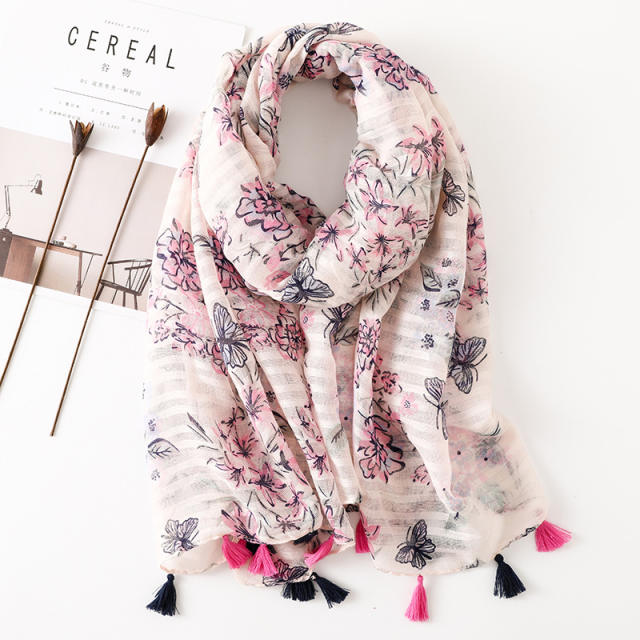 New butterfly floral printed yarn scarf