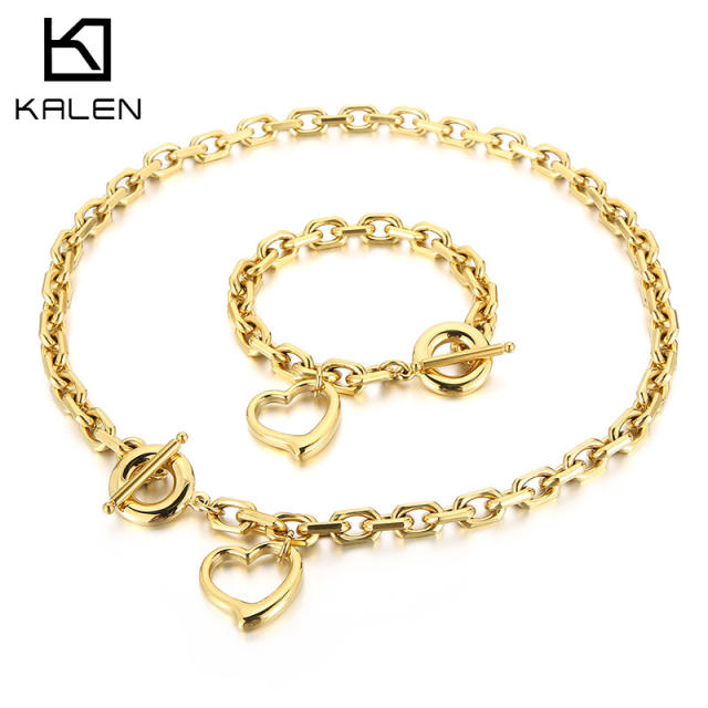 Hollow heart toggle stainless steel chain necklace bracelet