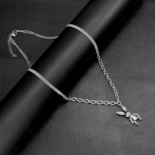 Hiphop rabbit pendant stainless steel chain necklace