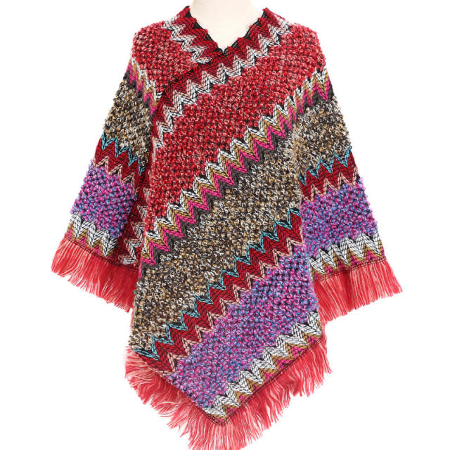 Colorful natural trend tassel knitted shawl