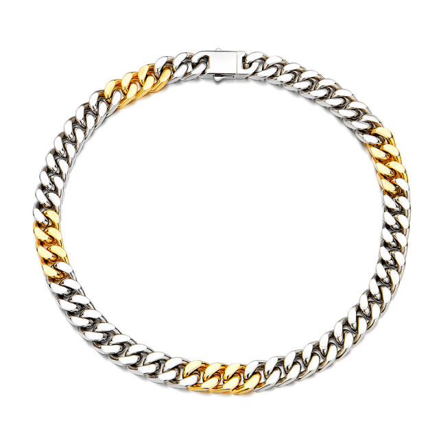 Hiphop two tone stainless steel cuban link chain for men