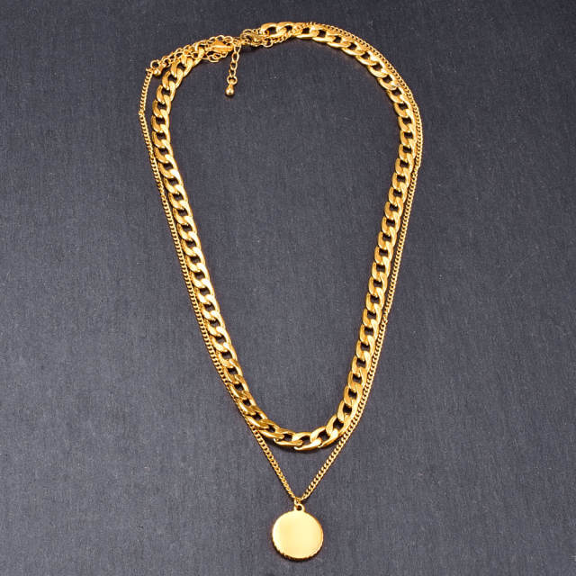 Fashion coin double-layer stainless steel necklace