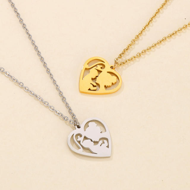Hollow heart mom hug kids stainless steel necklace