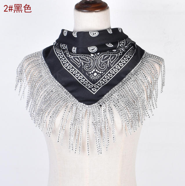 Hiphop rhinestong tassel paisley pattern square scarf