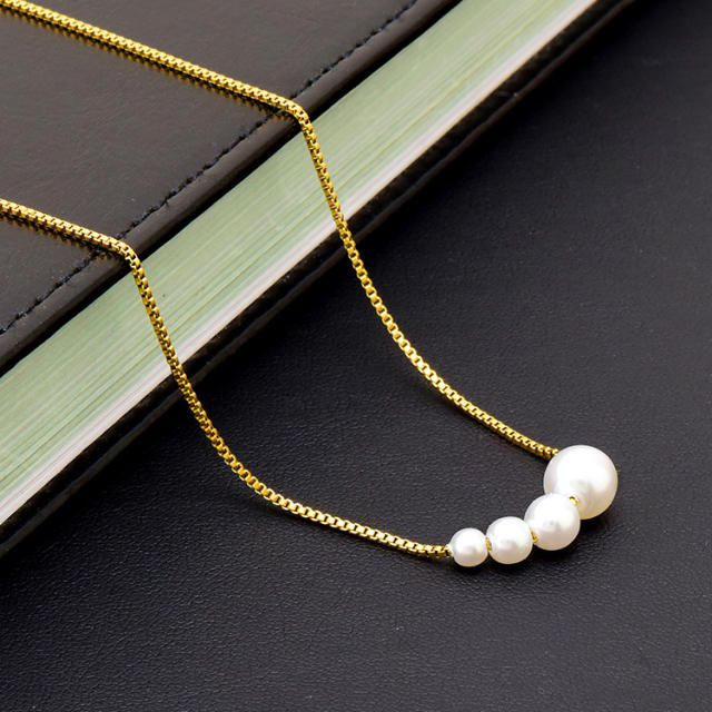 18KG stainless steel box chain pearl necklace