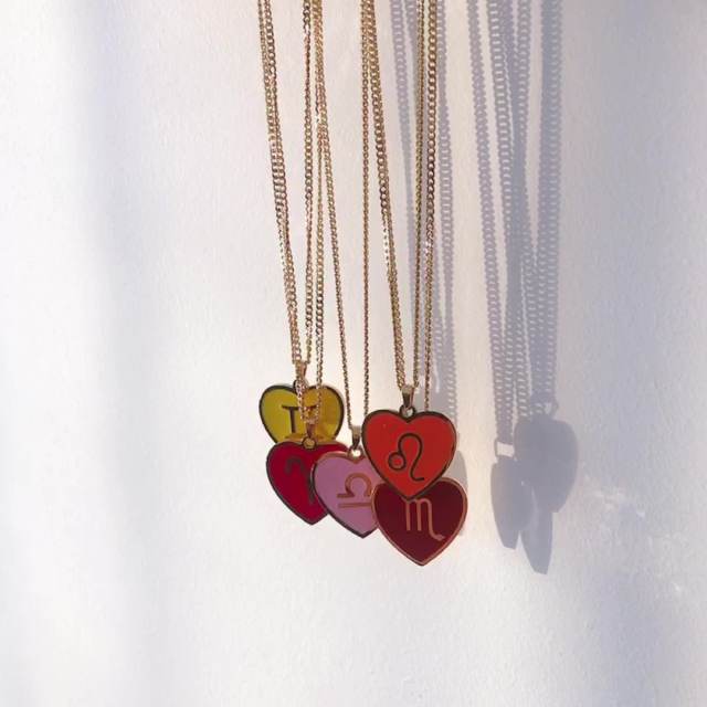 Colored heart zodiac pendant necklace