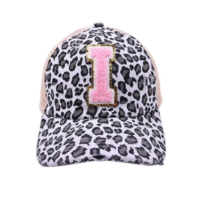 2022 summer pink color initial letter leopard baseball cap for ponytail