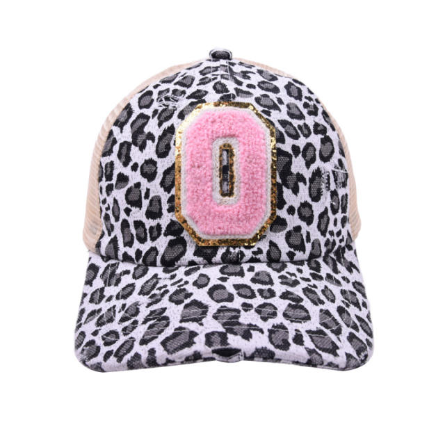 2022 summer pink color initial letter leopard baseball cap for ponytail