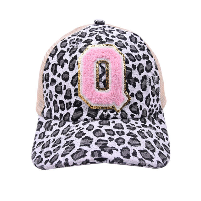 2022 summer pink color initial letter leopard baseball cap for ponytail