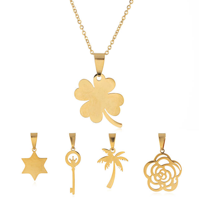 Clover star rose weekly pendant stainless steel necklace set