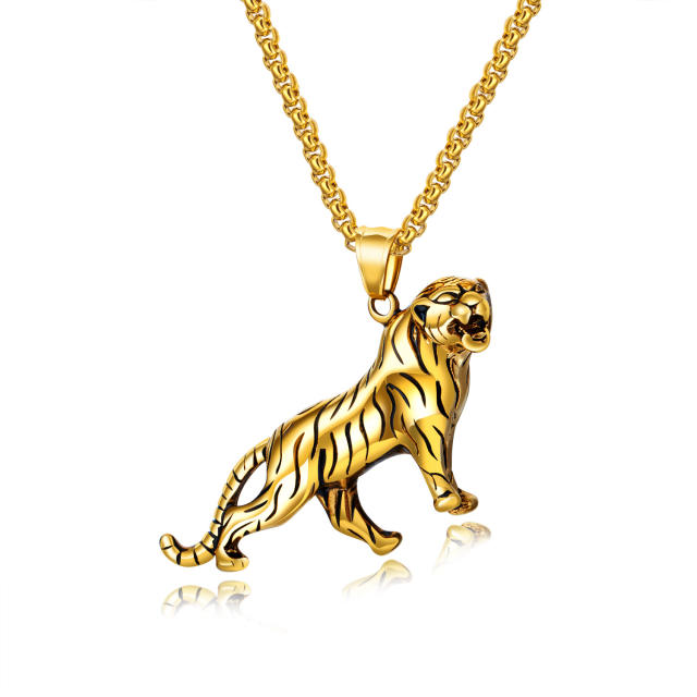 Stainless steel tiger pendant men's necklace