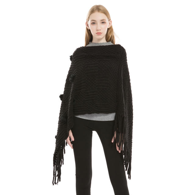 Autumn winter knitted fluffy ball warm shawl for women