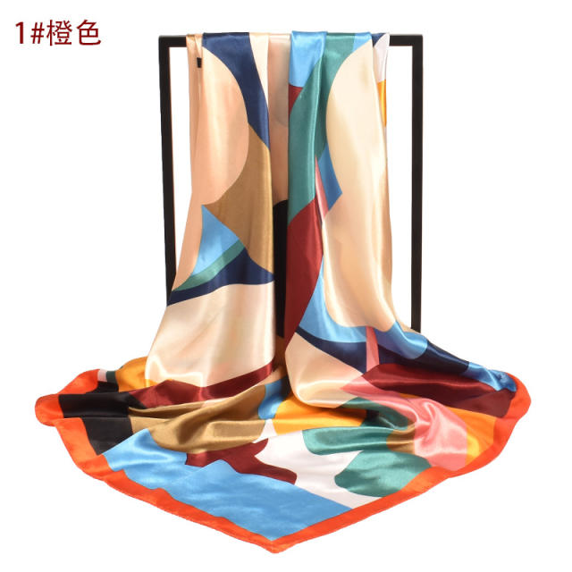 2022 summer flower pattern satin sqaure scarf