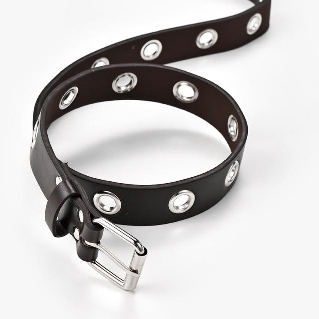 Hollow design punk PU leather buckle belt